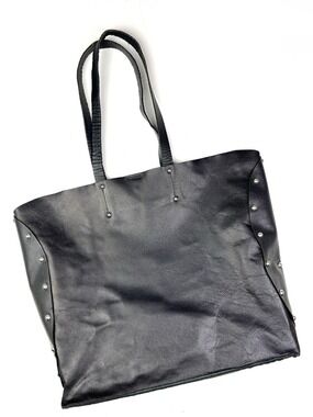 Isabella Fiore Studded Black Italian Leather Large Travel Career Shopper Tote